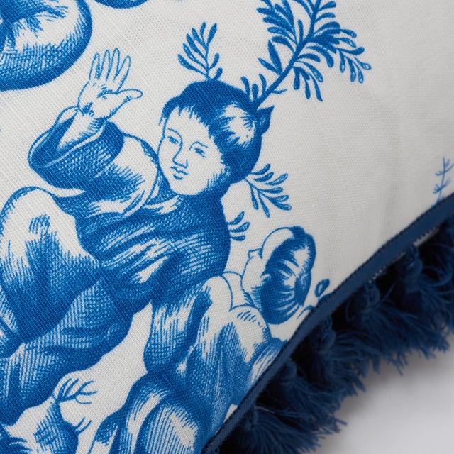French Country Contemporary Schumacher Shengyou Toile Pillow in Blue For Sale - Image 3 of 8