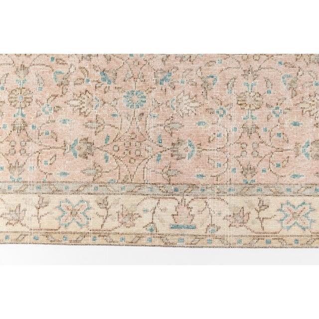 Sky Blue & Peach Area Rug, Vintage Floral Wool Carpet For Sale - Image 6 of 10
