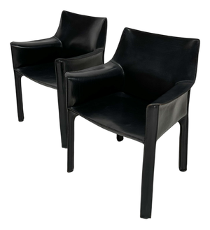Vintage CAB 413 Dining Armchairs in Leather by Mario Bellini for Cassina, 1980s, Set of 2