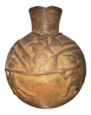 Ancient Moche Molded Ritual Vase, Peru, 500-700 c.e.