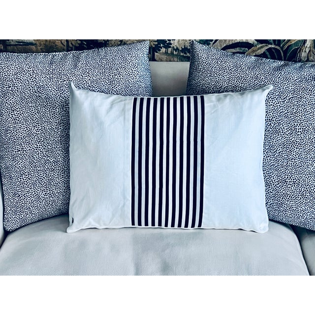 Single Reversible Cushion/Pillow With Navy Blue Stripes on White Fabric For Sale - Image 9 of 9