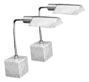 Vintage Pair Mid Century Modern Koch & Lowy Omi Chrome Desk Table Lamp on Carrara Marble Base