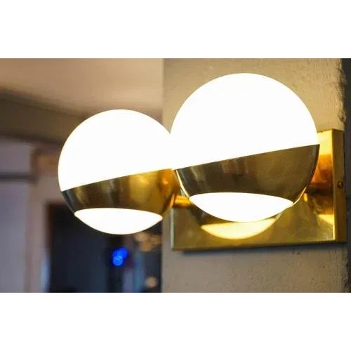 Siderale Twin Shades Brass and Lattimo Glass Sconce by Silvio Piattelli For Sale - Image 9 of 13