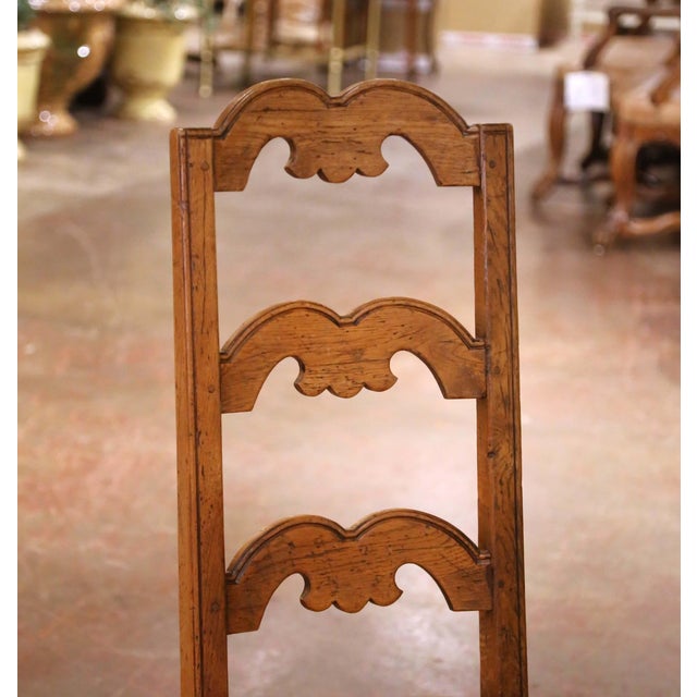 French Set of 6 French Louis XIII Oak Ladder Back Dining Chairs With Leather Seats For Sale - Image 3 of 11