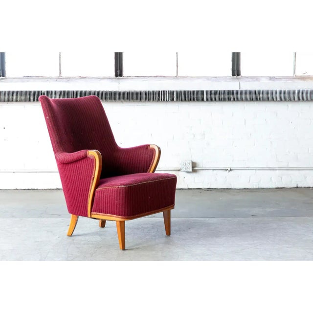 Axel Larsson 1940's Danish Lounge Chair With Wood Armrest For Sale - Image 4 of 11