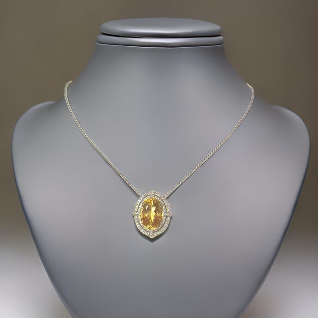 Natural Finely Faceted Quality Citrine and Diamond Necklace 18 inch and set in 14k Gold with 11.93 TCW Certified $5,950...