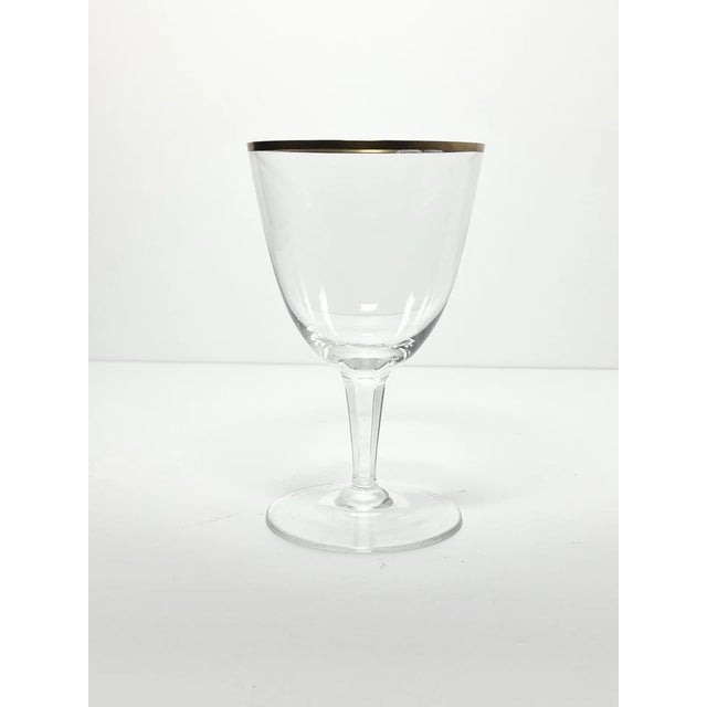 1960s Vintage Mid-Century Modern Minimalist 6 Gold Rim Crystal Wine Glasses - Set of 6 For Sale - Image 4 of 6
