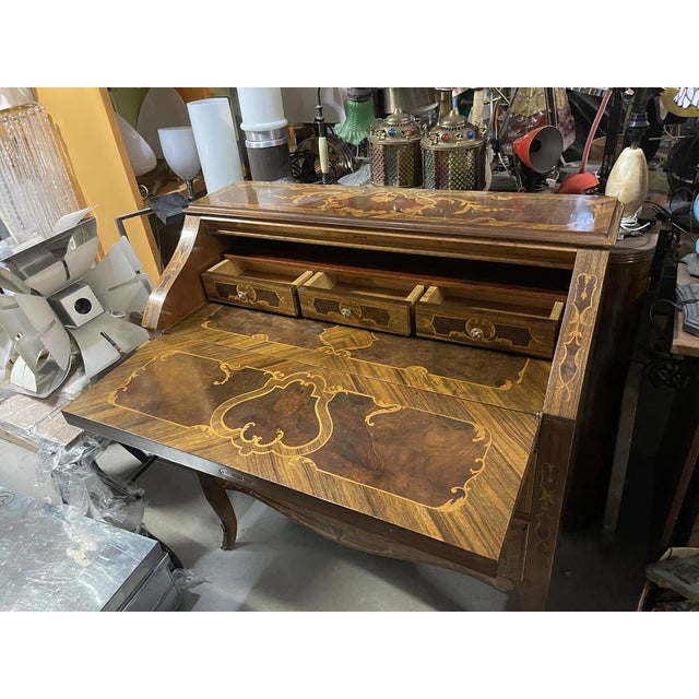 Italian Marquetry Bombe Secretaire Desk with Drop-Front, 1950s For Sale - Image 11 of 17