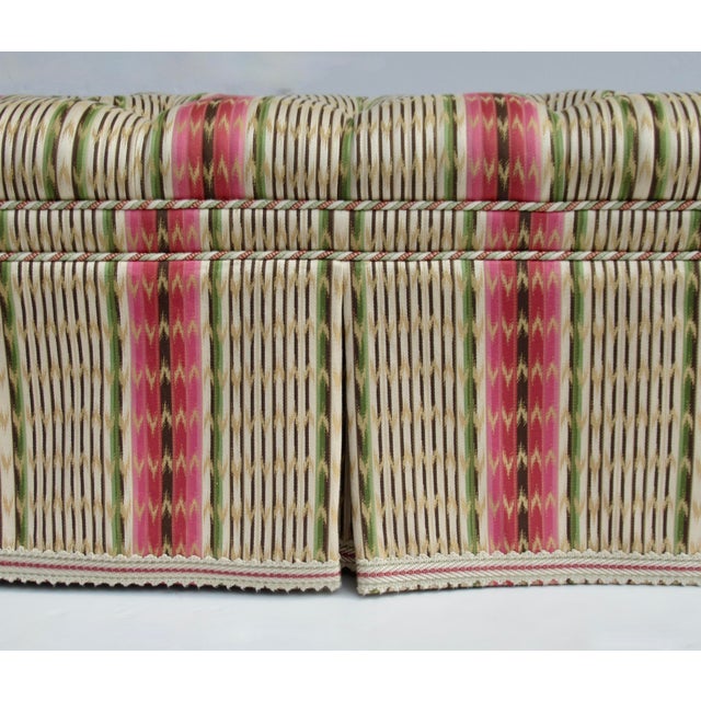 Vintage Charles Stewart Furniture Company Button-Tufted Long Bench With Pierre Frey Textile For Sale - Image 11 of 18
