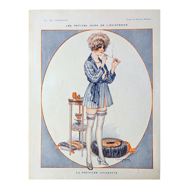 Authentic La Vie Parisienne 1921 Maurice Millière "La Première Cigarette" Back Cover Print For Sale