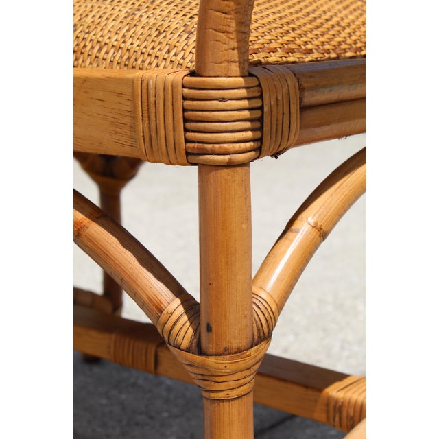 Handwoven Rattan & Bamboo Pagoda-Style Ottoman / Bench – Boho Coastal Charm For Sale - Image 12 of 13