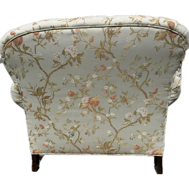 Custom Tufted Scalamandre Light Blue Floral Lounge Chair and Ottoman For Sale - Image 15 of 18