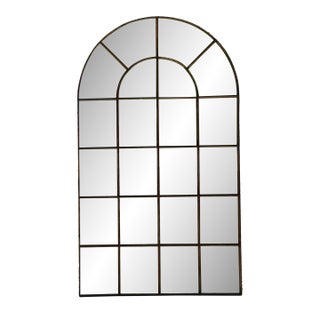 Vintage Boho Patinated Arched Windowpane Mirror For Sale