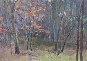 Impressionism Forest Oil Painting, Ukrainian Artist Sokolovsky, 1970s 35-50