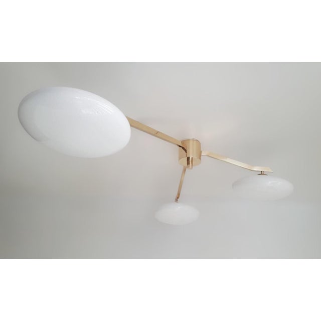 Mid-Century Modern Trio Angolo Polished Brass Glossy White Glass Flush Mount by Fabio LTD For Sale - Image 3 of 7