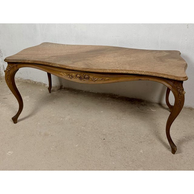 1940s French Louis XV Style Coffee Table with Marble Top, 1940 For Sale - Image 5 of 15