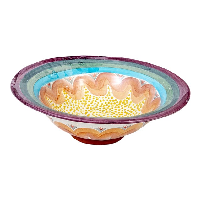 Vintage Mackenzie-Childs "Brittany" 14.5" Vintage Terracotta Centerpiece Serving Bowl For Sale