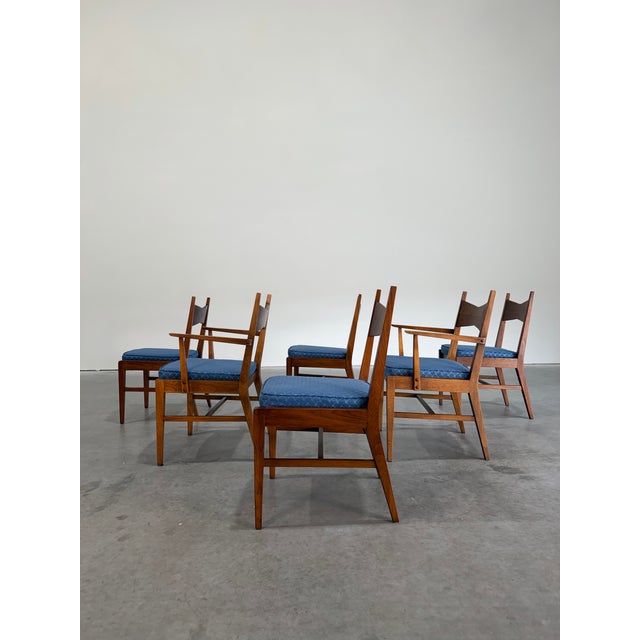 Lane Furniture Mid-Century Modern Tuxedo Walnut Dining Chairs, Attributed to Lane, Set of 6 For Sale - Image 4 of 10
