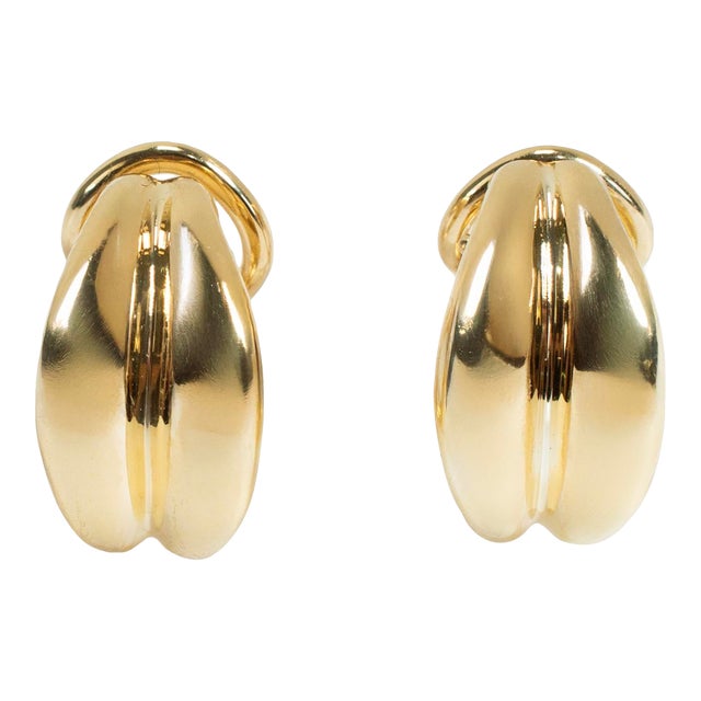Ladies Tiffany & Co. 18k Yellow Gold Small Omega Shrimp Huggies Clip on Earrings, A Pair For Sale