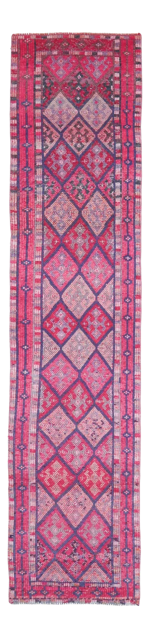 Vintage Turkish Oushak Handmade Cotton Purple Wool Runner Rug