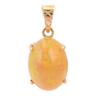 Fire Opal Oval Cut Birthstone Pendant in 18 Karat Yellow Gold For Sale