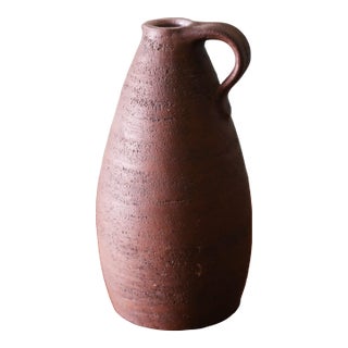Studio Ceramic Brown Earthenware Jug Vase With Handle C 1970 For Sale