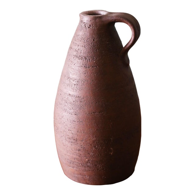 Studio Ceramic Brown Earthenware Jug Vase With Handle C 1970 For Sale