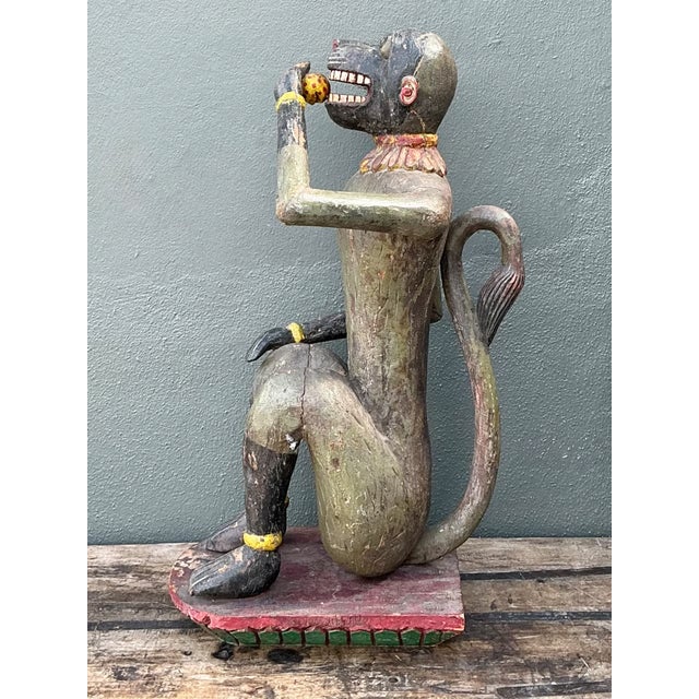 Vintage Painted Wood Monkey Sculpture For Sale - Image 14 of 14