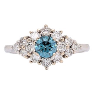 Blue Diamond Ring With Earth Mined Diamond Accents: Solid 14k Gold, Round 4mm, Size 6.75 For Sale