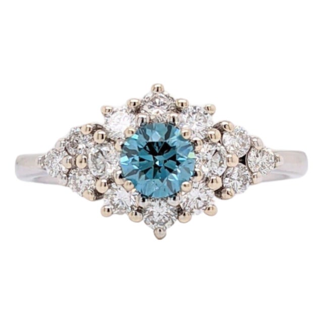 Blue Diamond Ring With Earth Mined Diamond Accents: Solid 14k Gold, Round 4mm, Size 6.75 For Sale