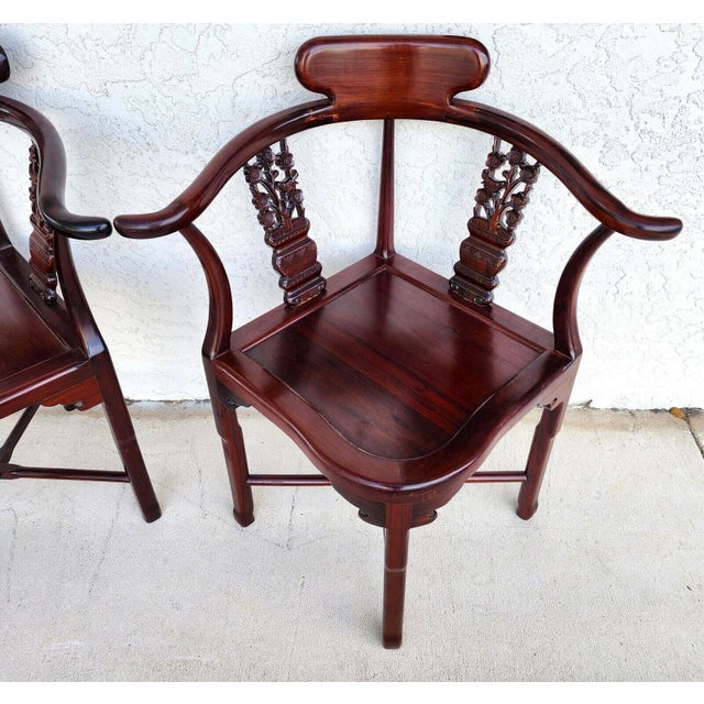 Wood Chinese Rosewood Corner Dining Chairs Vintage - Set of 4 For Sale - Image 7 of 12