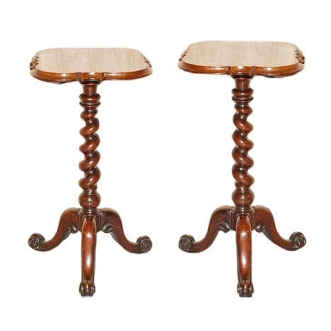 Victorian Burr Walnut Tripod Side Tables, 1860s, Set of 2 For Sale