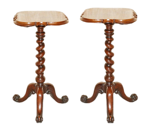 Victorian Burr Walnut Tripod Side Tables, 1860s, Set of 2