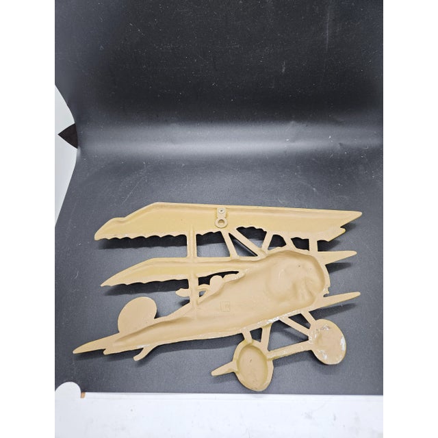 Figurative Vintage 1975 Homco Usa Cast Iron Bi Plane Wall Hanging Decor. For Sale - Image 3 of 3