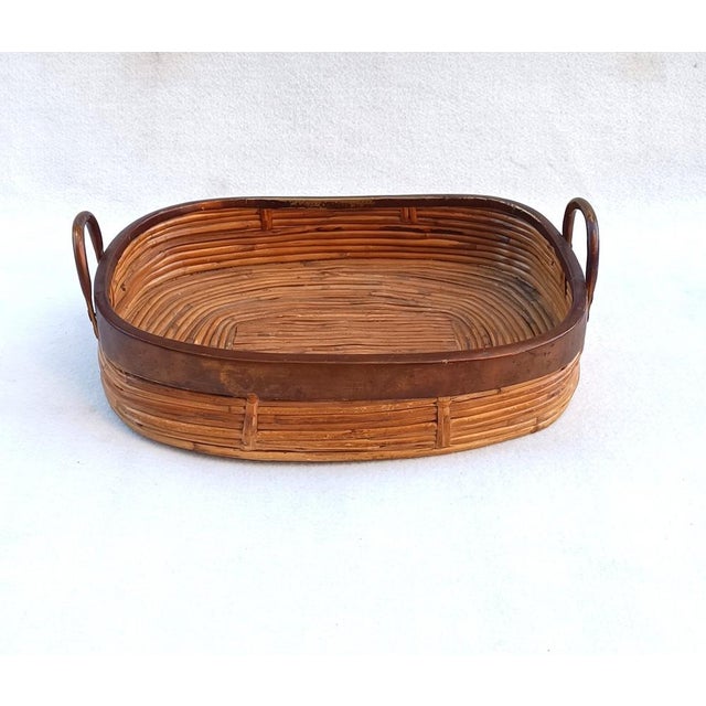 Rattan Basket with Brass Edge Handles, 1970s For Sale - Image 9 of 9
