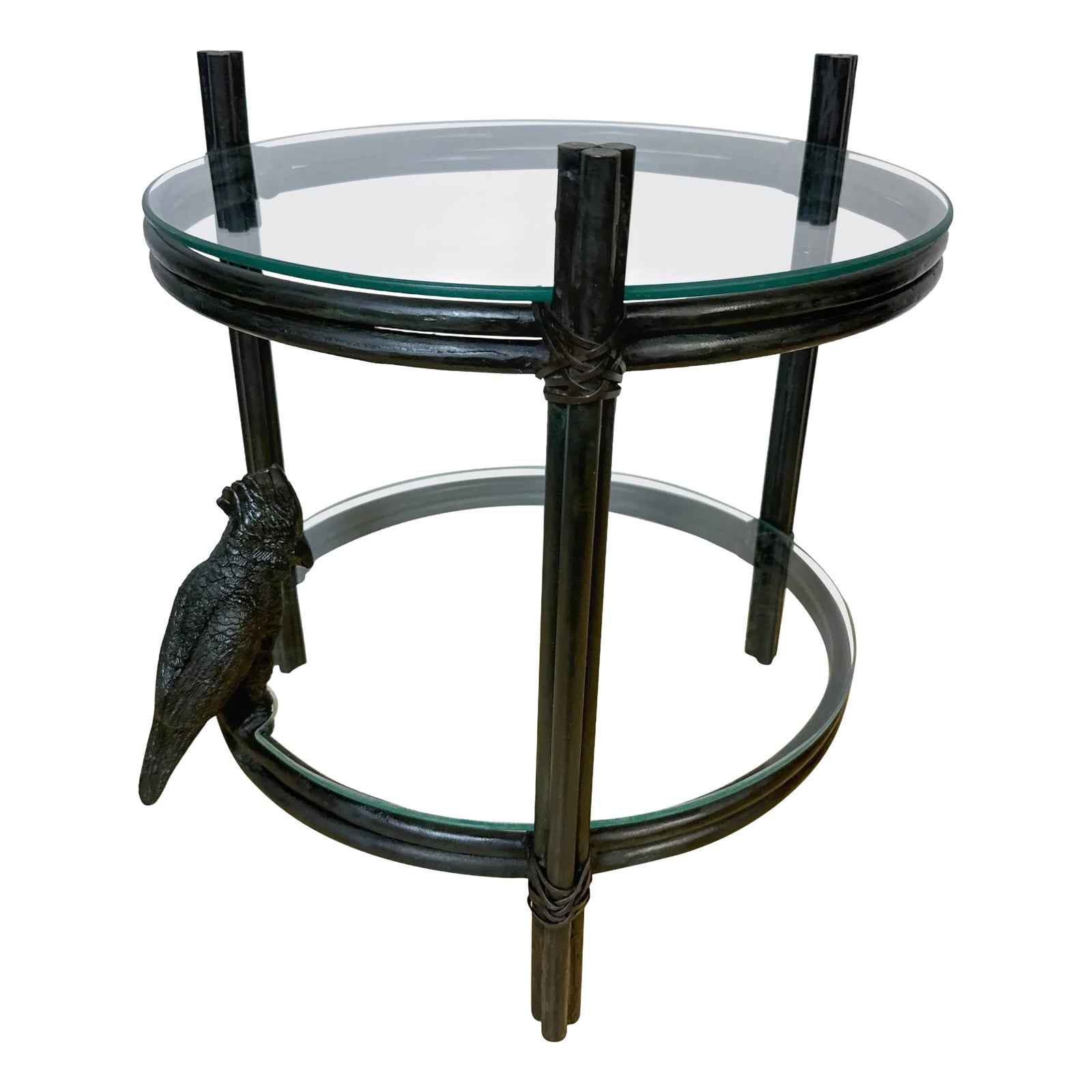 Exotic Modern Bronze & Glass Two-Tier Drinks/Side Table with Perched ...
