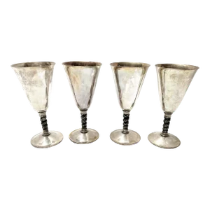 Vintage Mid Century Elegant Silver Plated Vine Wrapped Stems Goblets, Made in Spain - 4 Pieces