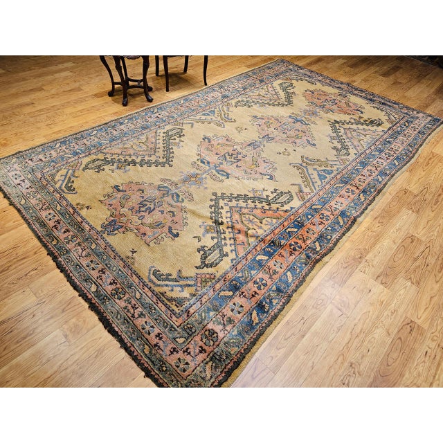 Brown Vintage Turkish Oushak Rug, Hand-Knotted Wool, Pale Yellow, 1900s, 7' x 12' For Sale - Image 8 of 18