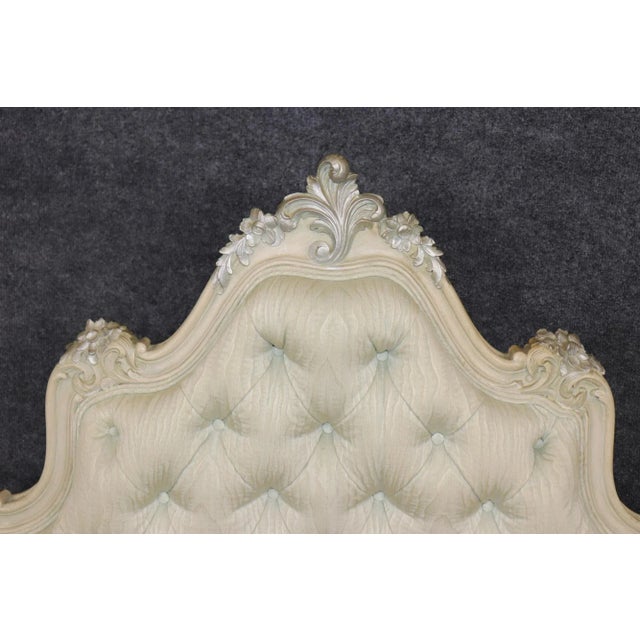 Pair Tufted French Louis XV Painted Silk/Damask Paint Decorated Twin Size Beds For Sale - Image 12 of 15