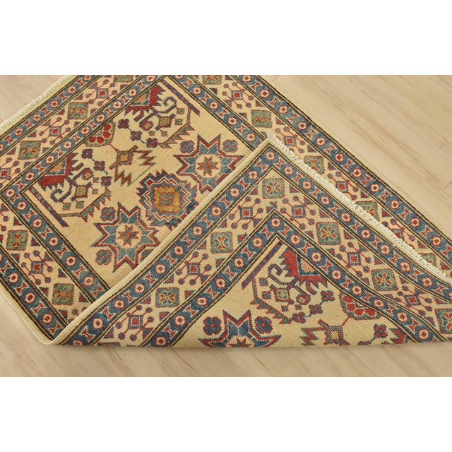 Kazak Rug 3’4” X 4’11” Beige Wool Tribal Hand-Knotted Oriental Carpet For Sale - Image 10 of 11