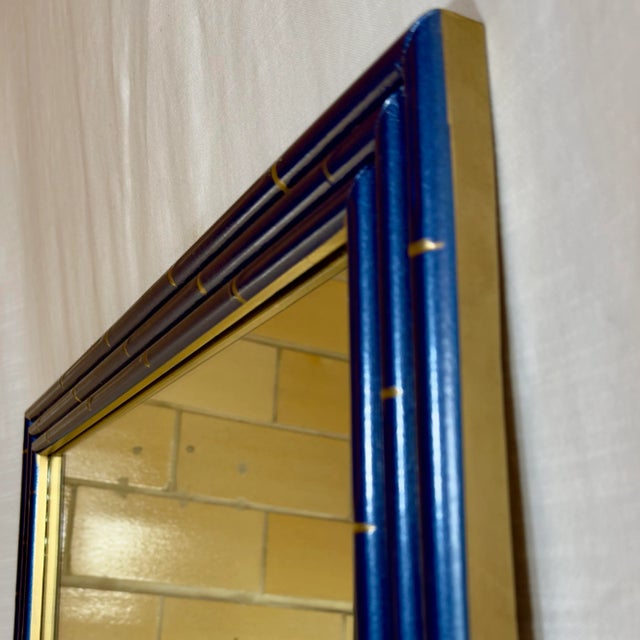 Vintage Palm Beach Regency Blue Faux Bamboo Wall Mirror - Newly Painted For Sale In Mobile - Image 6 of 12