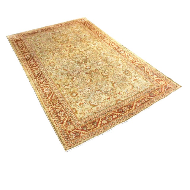 Persian Antique Persian Sultanabad Wool 4x7 Tan, Ivory, Rust & Olive Handmade Area Rug #1142543 For Sale - Image 3 of 7