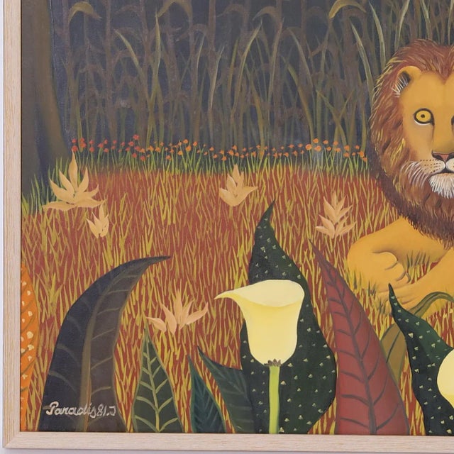 Late 20th Century Vintage Painting on Canvas of a Lion by Blanko Paradis For Sale - Image 5 of 7
