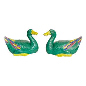 Large Scale Chinese Export Style Hand Painted Ceramic Ducks - Pair