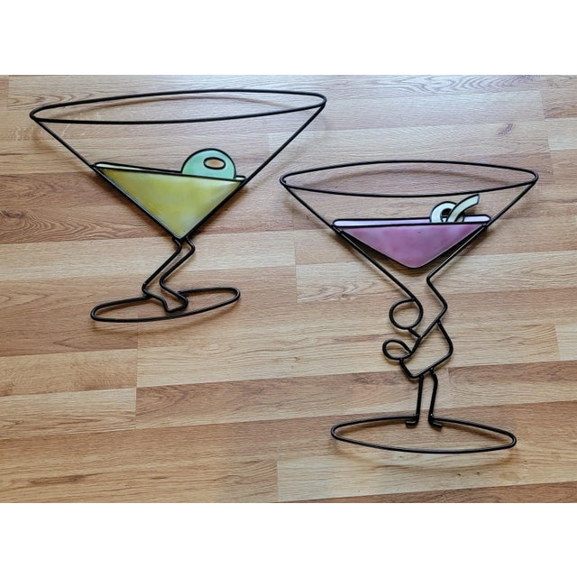 Vintage Hanging Metal Wall Art Sculptured Martini Glasses Bar Decor For Sale - Image 6 of 18