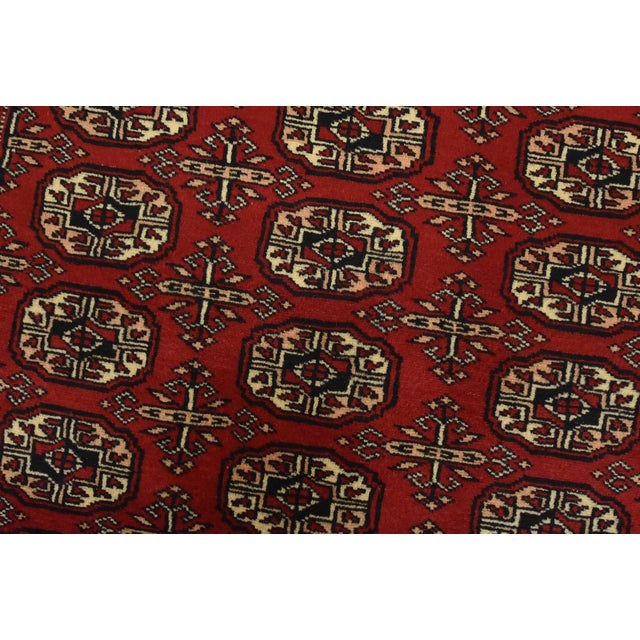 Textile Bokhara Rug 4’1” X 6’5” Red Wool Tribal Hand-Knotted Oriental Carpet For Sale - Image 7 of 12