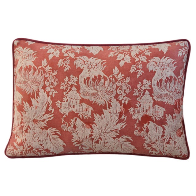 Custom-tailored pillow by Mike Seratt of The Prized Pig, featuring Italian designer Mariano Fortuny's cotton fabric,...