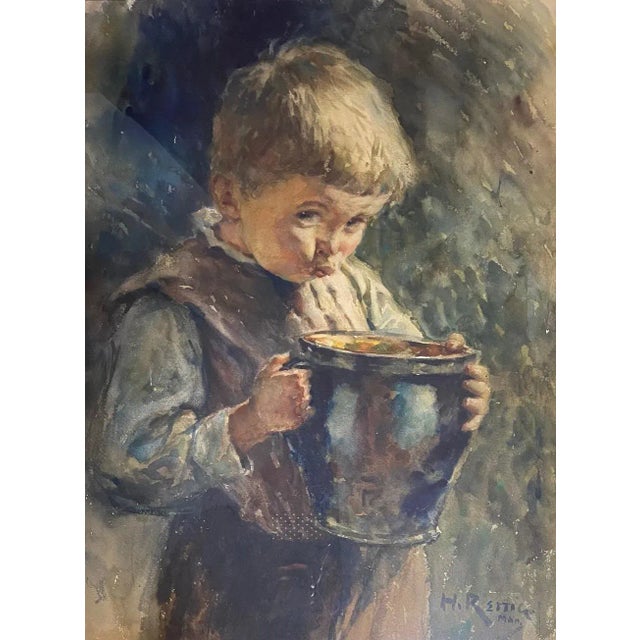 Heinrich Rettig, Young Boy with Carafe, Watercolor on Paper For Sale - Image 8 of 8