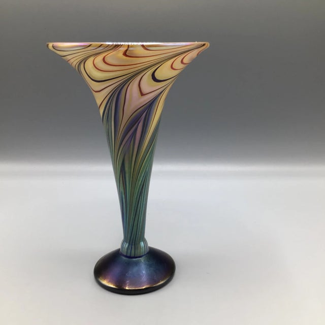 Gold Pulled Feather Art Glass Vase by Lundberg Studios For Sale - Image 8 of 13