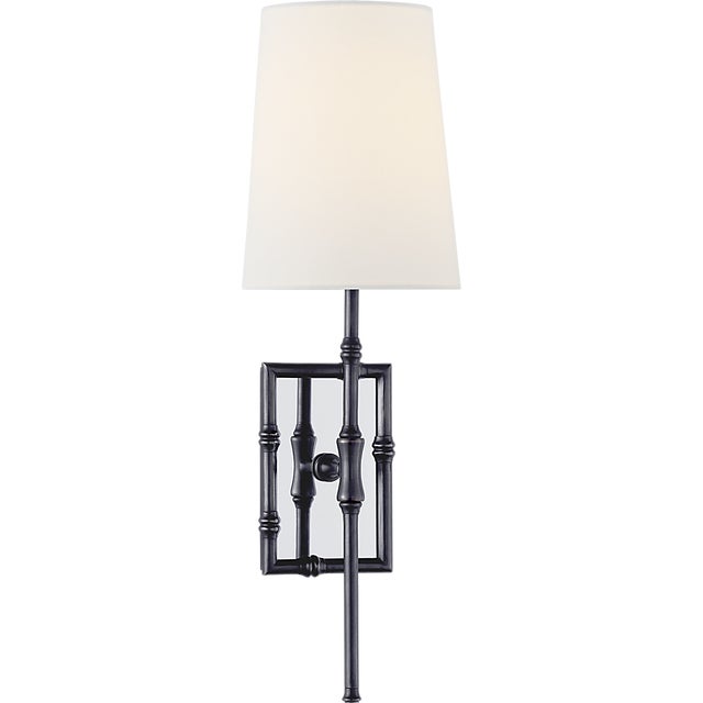 Studio VC for Visual Comfort Signature Grenol Single Modern Bamboo Sconce in Bronze with Linen Shade For Sale